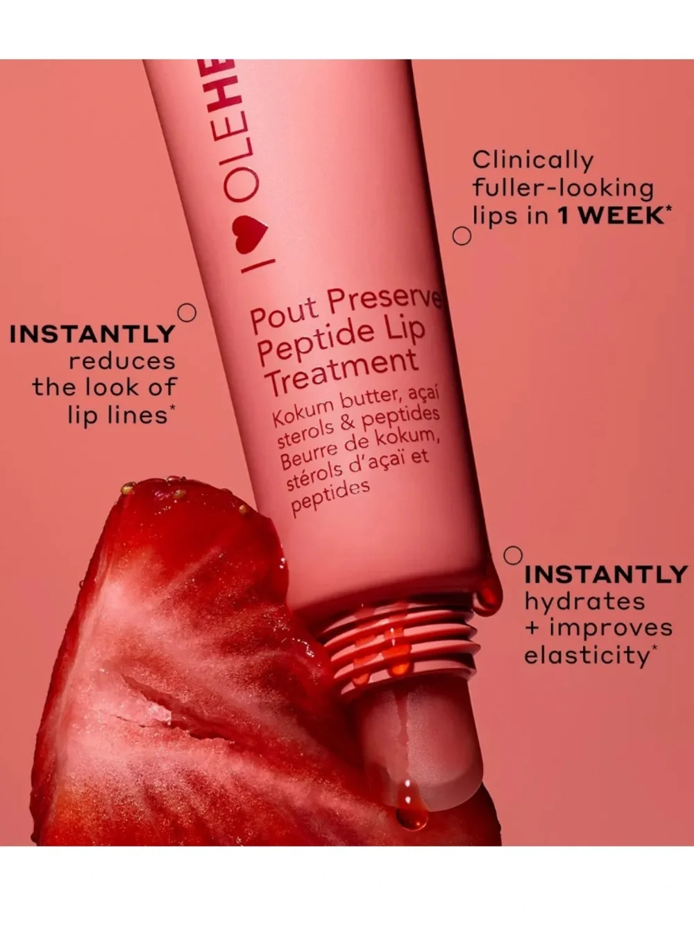 OLEHENRIKSEN Pout Preserve Peptide Lip Treatment in Strawberry Sorbet 12ml NEW